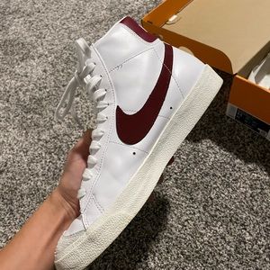Nike White and Maroon High-Top Sneakers